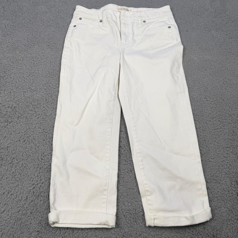 Coldwater Creek Jeans Womens‎ 6P White Denim 5-Pocket Straight Leg Petite Cuffed